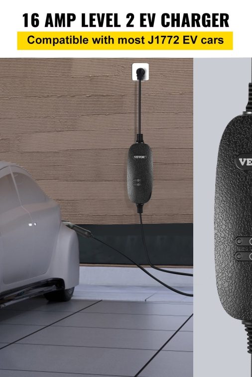 VEVOR Level 2 EV Charger, 16 Amp 110V-240V 3.84 kW, Portable Electric Vehicle Charger with 25 ft Charging Cable NEMA 6-20 Plug, SAE J1772 Standard Plug-in Home EV Charging Station for Electric Cars - Image 3