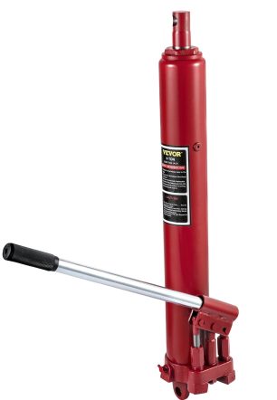 VEVOR Hydraulic Long Ram Jack, 8 Tons/17636 lbs Capacity, with Dual Piston Pump and Clevis Base, Manual Cherry Picker with Handle, for Garage/Shop Cranes, Engine Lift Hoist, Red