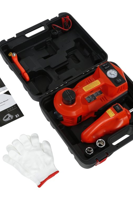 TCFUNDY 5 Ton Hydraulic Car Jack Kit Electric Floor Jack Lift Kit w/ Impact Wrench & Tire Inflator Pump