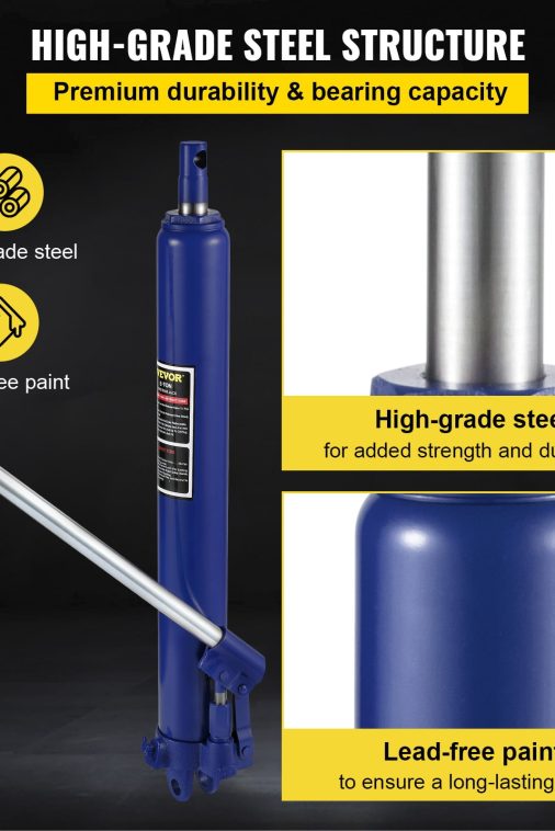 VEVOR Hydraulic Long Ram Jack, 8 Tons/17363 lbs Capacity, with Single Piston Pump and Clevis Base, Manual Cherry Picker with Handle, for Garage/Shop Cranes, Engine Lift Hoist, Blue - Image 7