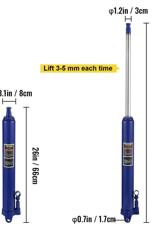VEVOR Hydraulic Long Ram Jack, 8 Tons/17363 lbs Capacity, with Single Piston Pump and Clevis Base, Manual Cherry Picker with Handle, for Garage/Shop Cranes, Engine Lift Hoist, Blue - Image 9