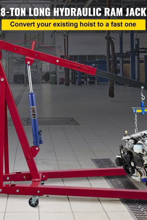 VEVOR Hydraulic Long Ram Jack, 8 Tons/17363 lbs Capacity, with Single Piston Pump and Clevis Base, Manual Cherry Picker with Handle, for Garage/Shop Cranes, Engine Lift Hoist, Blue - Image 3