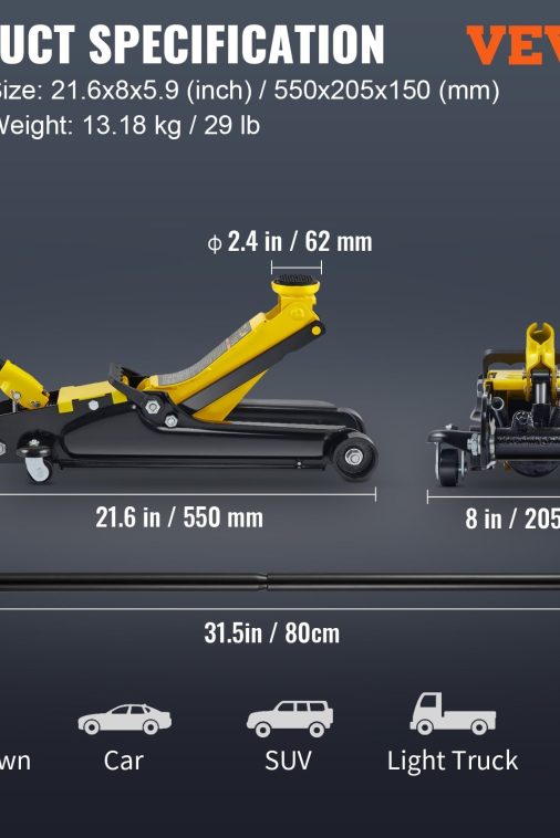 VEVOR Low Profile Floor Jack 2.5 ton Heavy Steel Single Piston Hydraulic Pump - Image 8