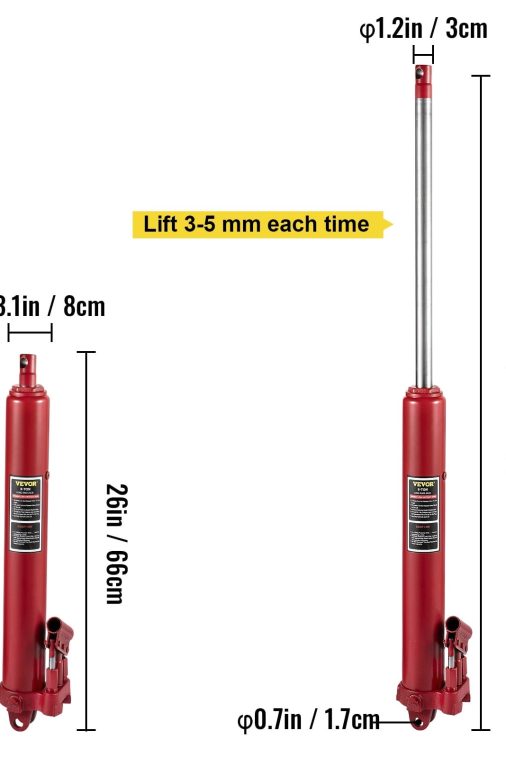 VEVOR Hydraulic Long Ram Jack, 8 Tons/17636 lbs Capacity, with Dual Piston Pump and Clevis Base, Manual Cherry Picker with Handle, for Garage/Shop Cranes, Engine Lift Hoist, Red - Image 4