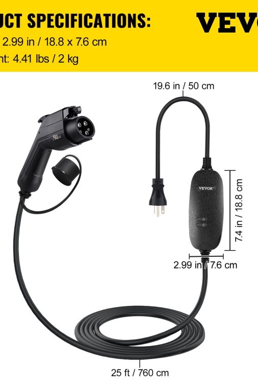 VEVOR Level 2 EV Charger, 16 Amp 110V-240V 3.84 kW, Portable Electric Vehicle Charger with 25 ft Charging Cable NEMA 6-20 Plug, SAE J1772 Standard Plug-in Home EV Charging Station for Electric Cars - Image 4