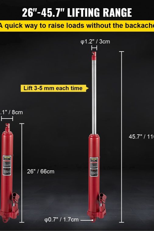 VEVOR Hydraulic Long Ram Jack, 8 Tons/17636 lbs Capacity, with Dual Piston Pump and Clevis Base, Manual Cherry Picker with Handle, for Garage/Shop Cranes, Engine Lift Hoist, Red - Image 10