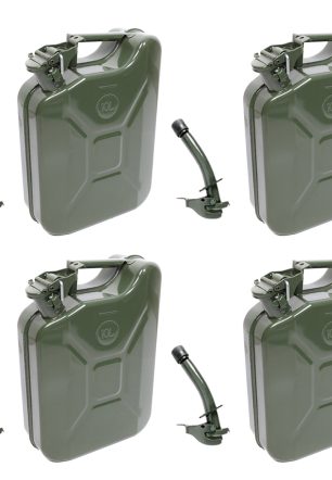 MoreChioce 10L Green Metal Jerry Can Store Container with Fixed Spout for Petrol Oil Water Alcohol