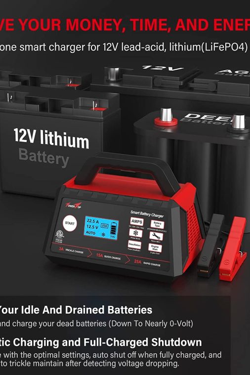 TowerTop Battery Charger, 3/15/25Amp 12V Fully Automatic Smart Trickle Charger, Automotive Battery Maintainer for 12 Volt Lead-Acid and LiFePO4 Lithium Batteries - Image 7