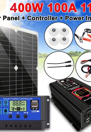Xhy Solar Panel Kit 400W with Controller and Power Inverter Battery Charger Maintainer for Boat Car RV Motorcycle Marine Automotive
