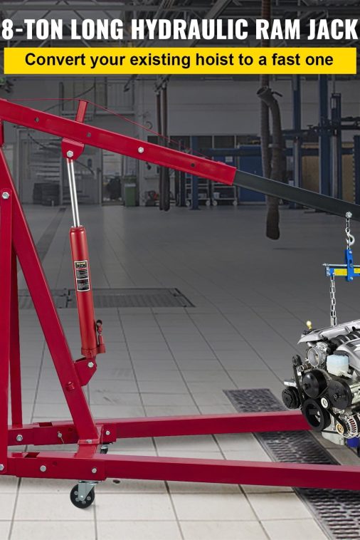 VEVOR Hydraulic Long Ram Jack, 8 Tons/17636 lbs Capacity, with Dual Piston Pump and Clevis Base, Manual Cherry Picker with Handle, for Garage/Shop Cranes, Engine Lift Hoist, Red - Image 7