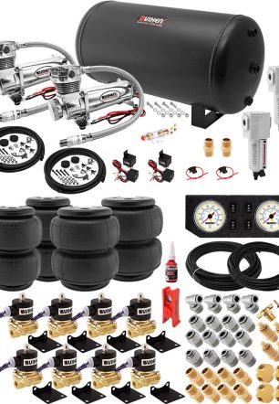 Vixen Air Suspension Kit for Truck/Car Bag/Air Ride/Spring. On Board System- Dual 200psi Compressor, 6 Gallon Tank. For Boat Lift,Towing,Lowering,Load Leveling,Onboard Train Horn VXX3804PW/4863DCF
