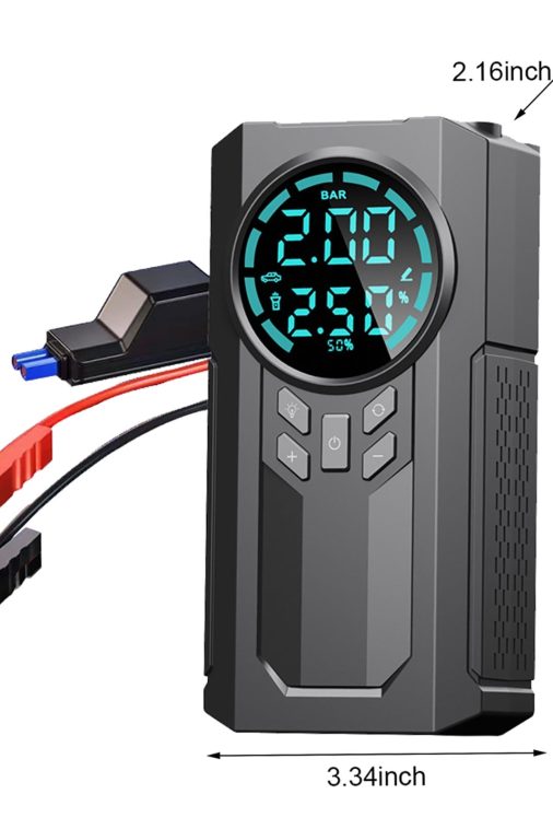Aihimol Car Inflator Battery Jump 2-in-1 1000A Emergency Start Power Supply 12V Battery Pack Battery Booster Jump Box Portable Charger Jumper Cables LED Display Screen - Image 4