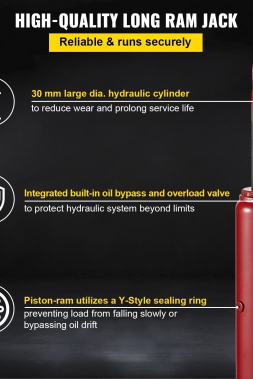 VEVOR Hydraulic Long Ram Jack, 8 Tons/17636 lbs Capacity, with Dual Piston Pump and Clevis Base, Manual Cherry Picker with Handle, for Garage/Shop Cranes, Engine Lift Hoist, Red - Image 9