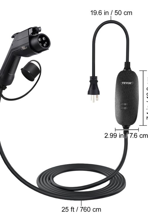 VEVOR Level 2 EV Charger, 16 Amp 110V-240V 3.84 kW, Portable Electric Vehicle Charger with 25 ft Charging Cable NEMA 6-20 Plug, SAE J1772 Standard Plug-in Home EV Charging Station for Electric Cars - Image 5