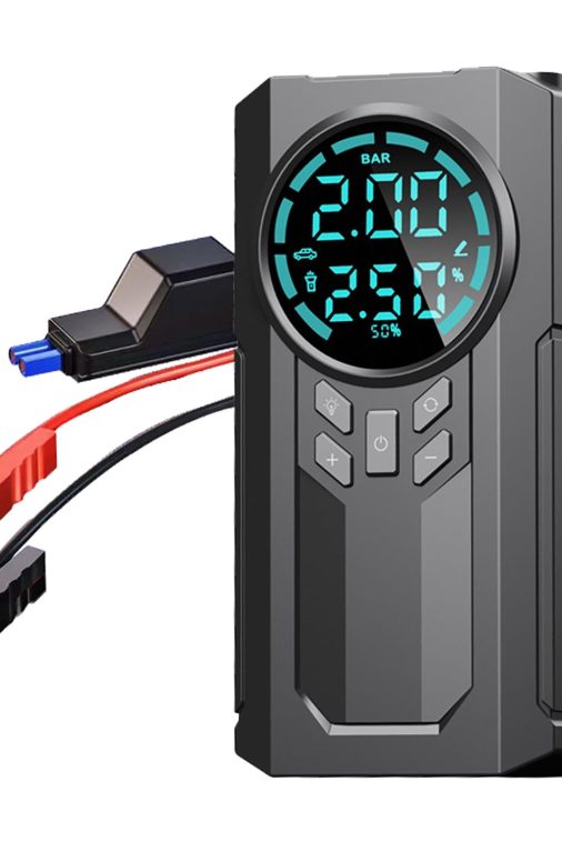 Aihimol Car Inflator Battery Jump 2-in-1 1000A Emergency Start Power Supply 12V Battery Pack Battery Booster Jump Box Portable Charger Jumper Cables LED Display Screen