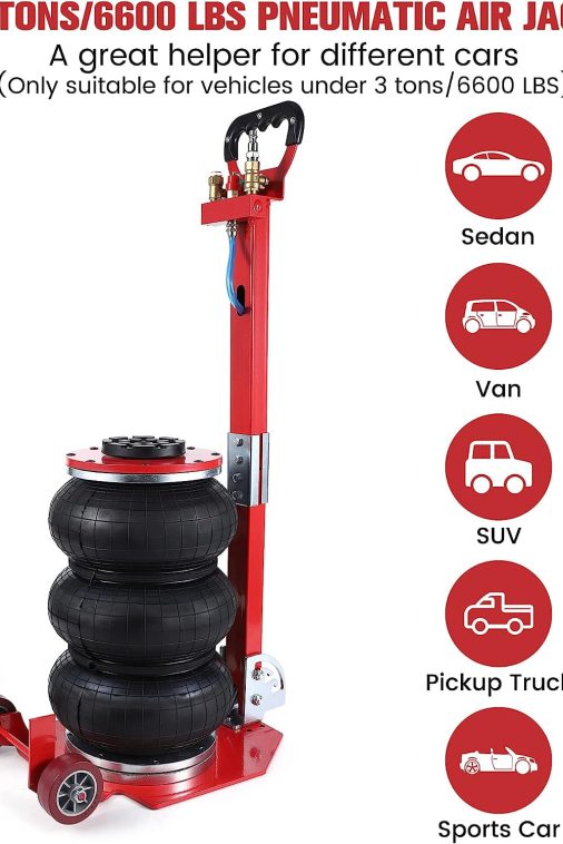 WhizMax 3 Ton/6600 lbs Triple Bag Air Jack, Quick Air Bag Jack Lift Up to 15.75 Inch, 3-5S Fast Lifting, Air Bag Jack for Cars with Adjustable Long Handle, Brass Valve - Image 3