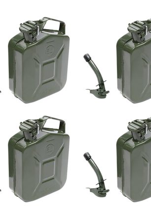 MoreChioce 5L Green Metal Jerry Can Store Container with Fixed Spout for Petrol Oil Water Alcohol